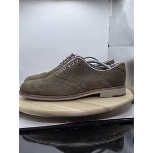 Mens Sz 12 - Johnston & Murphy Ellington Wingtip Oxford Shoes Suede Khaki/Purple